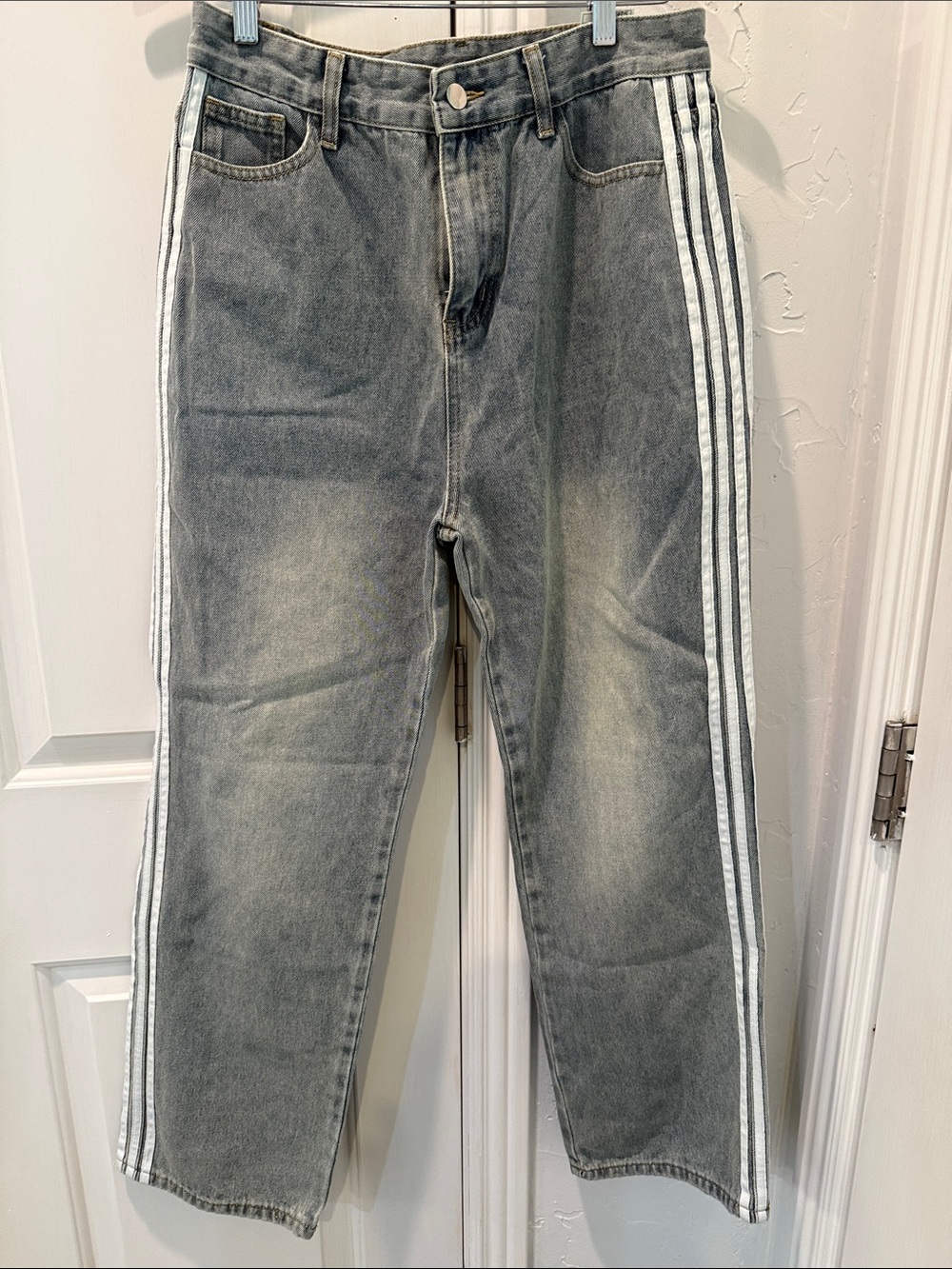 H&M Men's Washed Gray Jeans with White Side Stripes